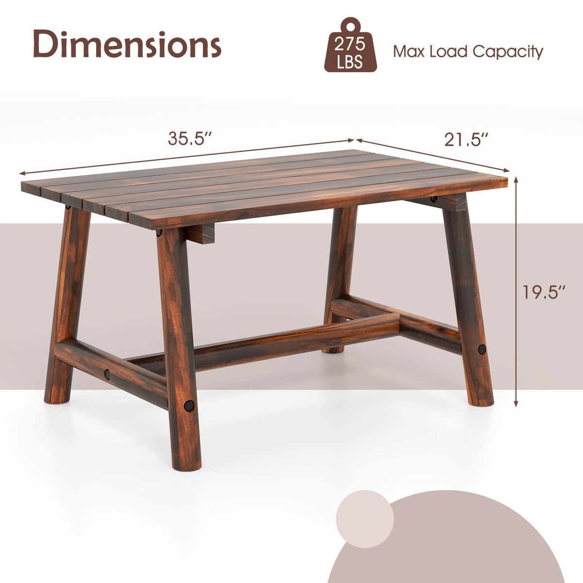 Outdoor Coffee Table with Slatted Tabletop and Reinforced Crossbar product image