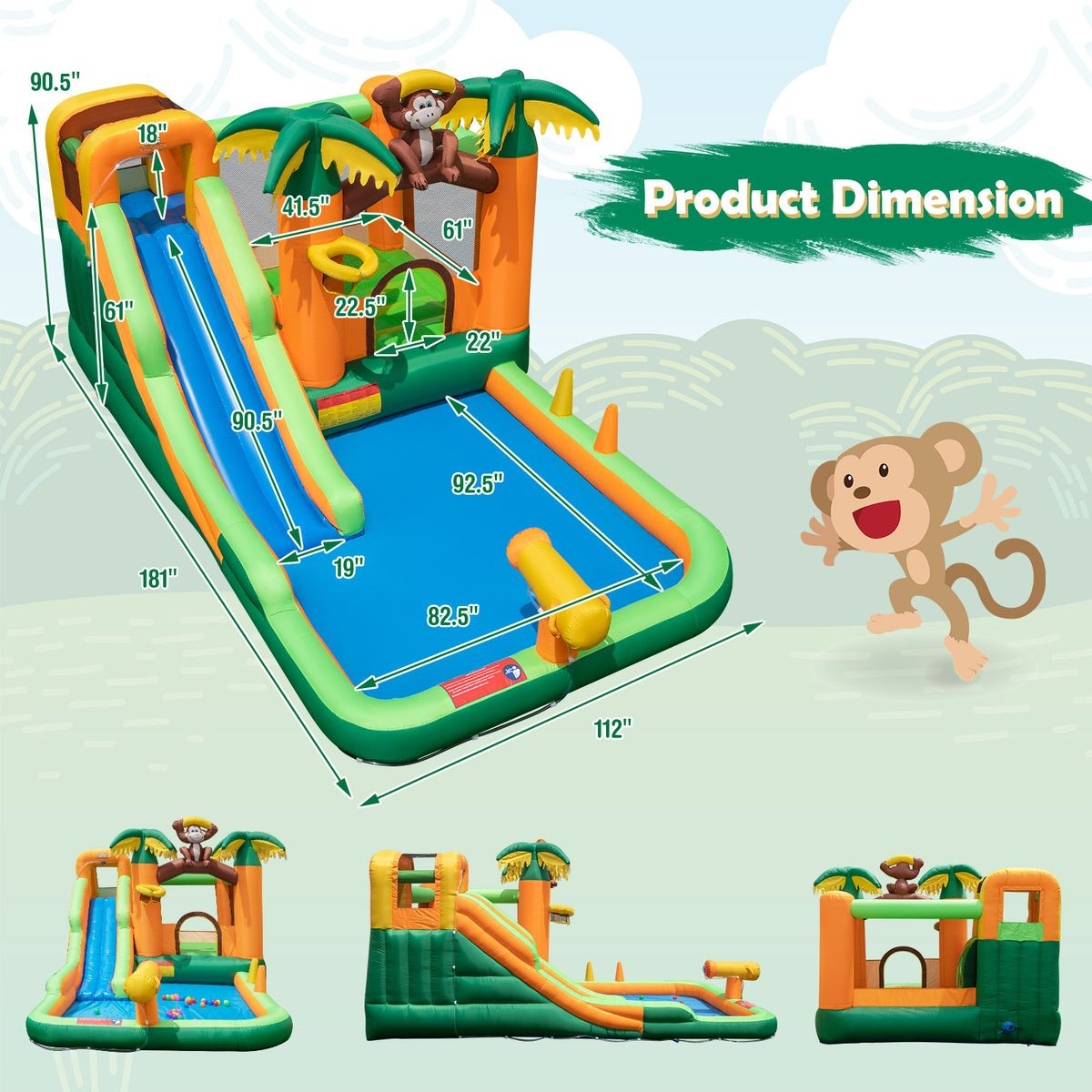 Inflatable Jungle Water Slide Park with 735W Blower product image