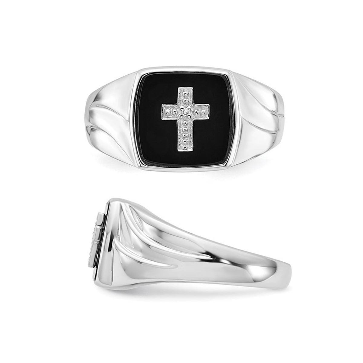 Mens Black Onyx Cross Ring in Sterling Silver with Accent Diamonds product image
