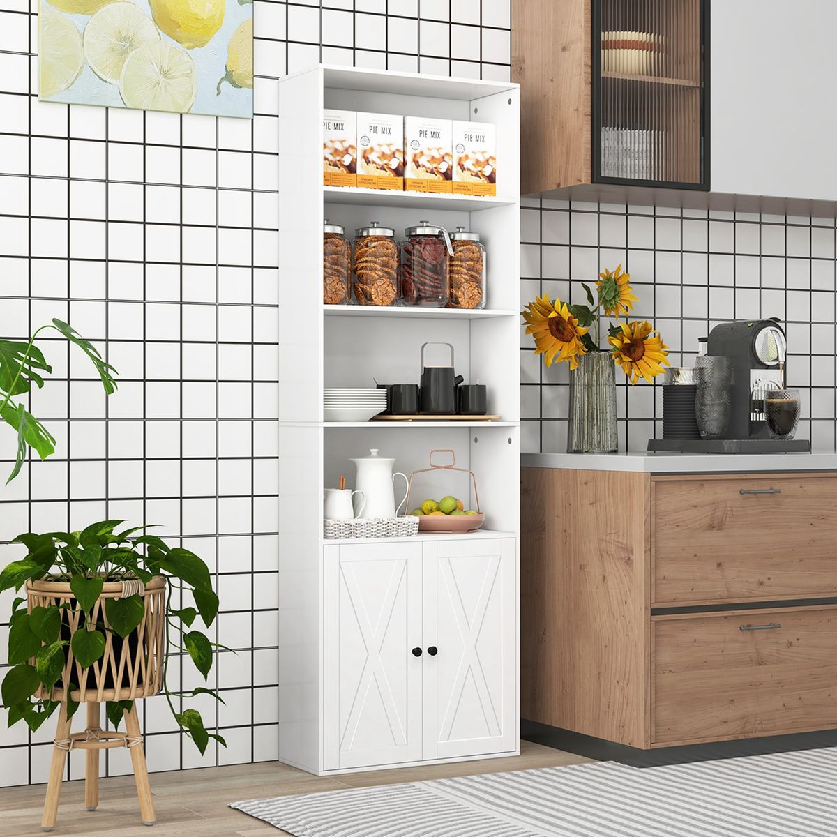 71" Farmhouse Bookcase with 6 Storage Shelves and 2 Doors product image