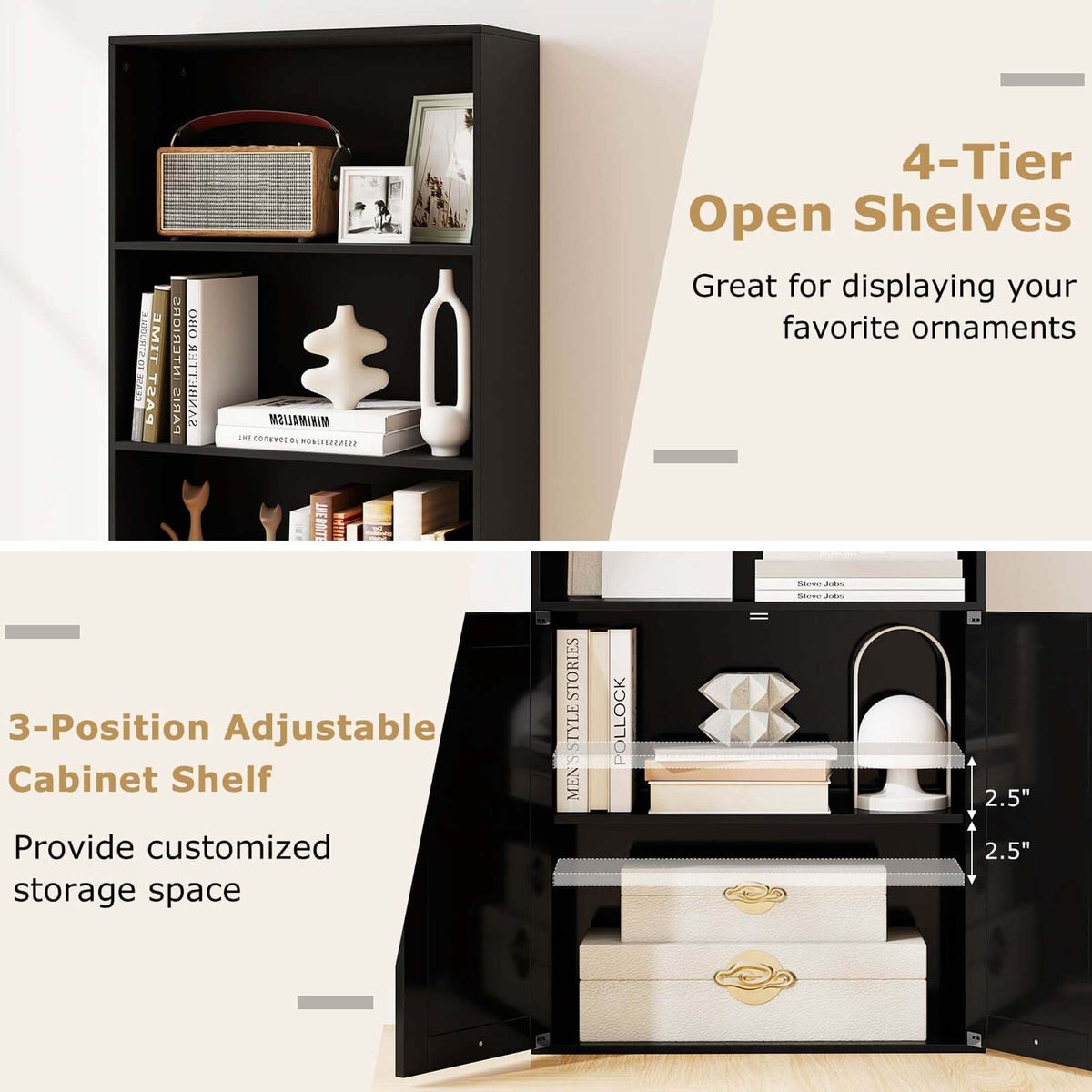 71" Farmhouse Bookcase with 6 Storage Shelves and 2 Doors product image