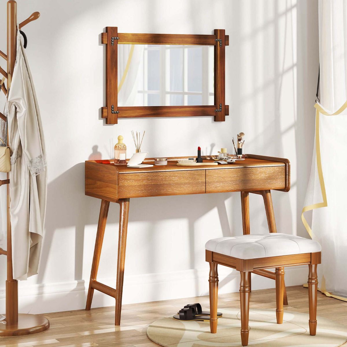 Acacia Wood Wall Mirror with Built-In Hanging Rings product image