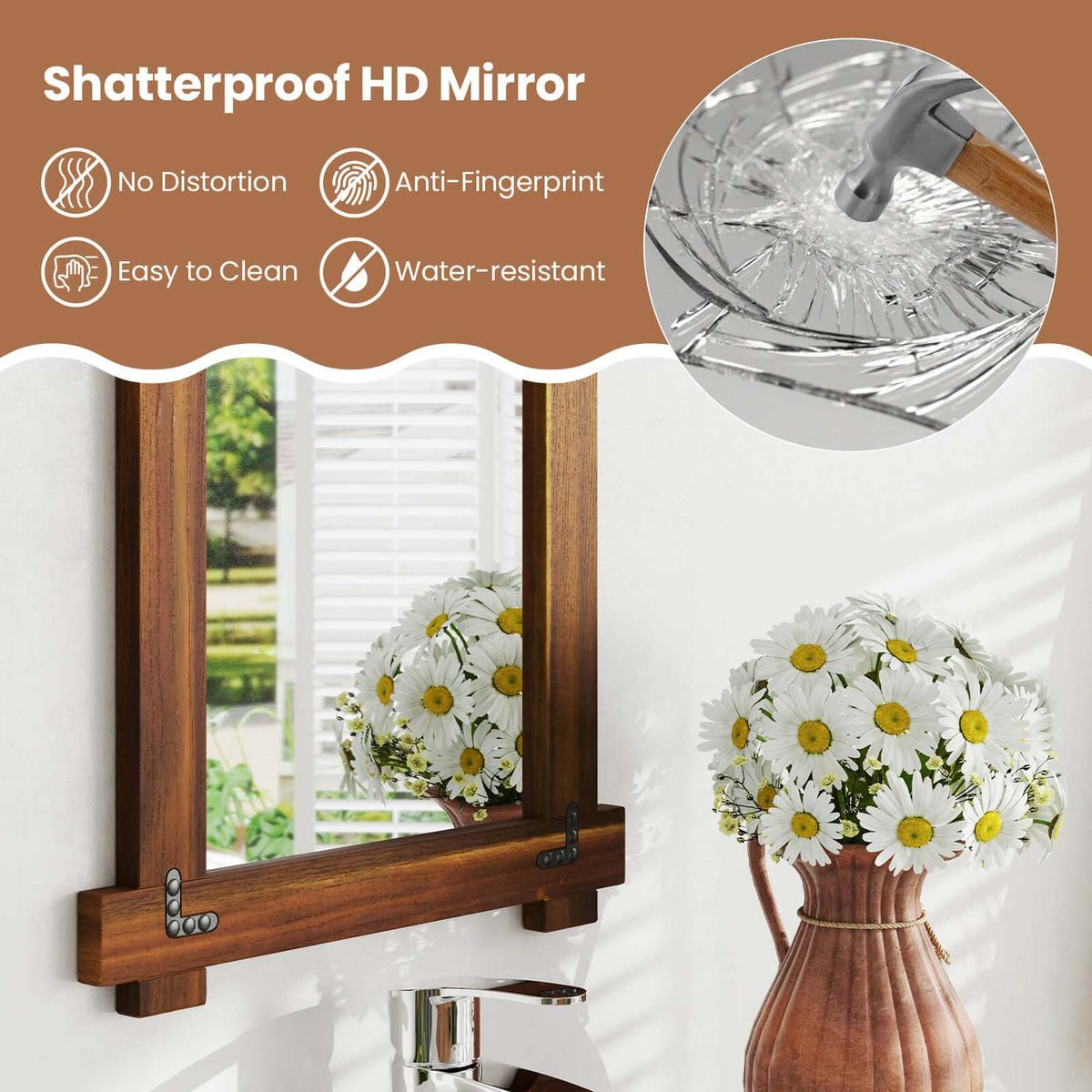 Acacia Wood Wall Mirror with Built-In Hanging Rings product image