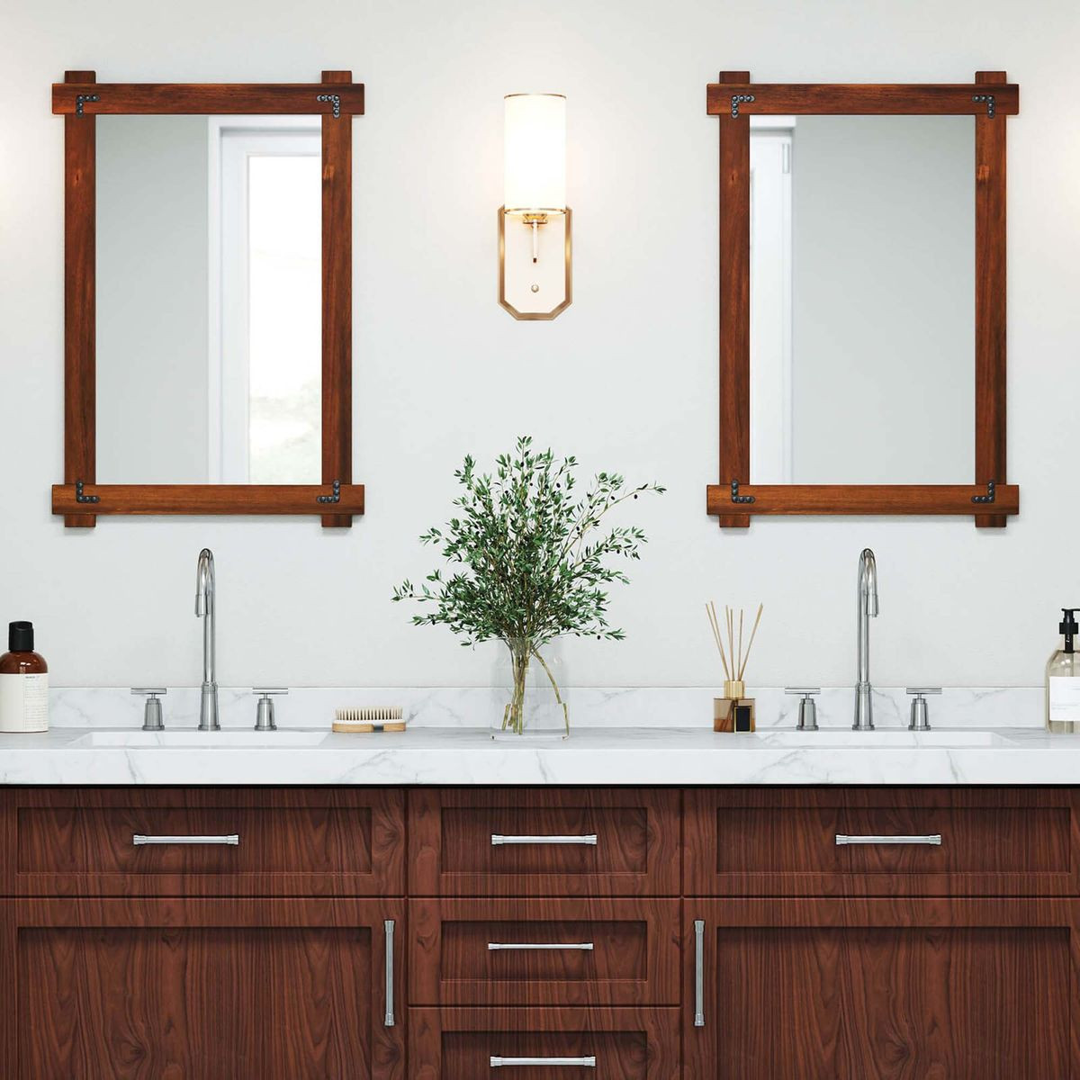 Acacia Wood Wall Mirror with Built-In Hanging Rings product image