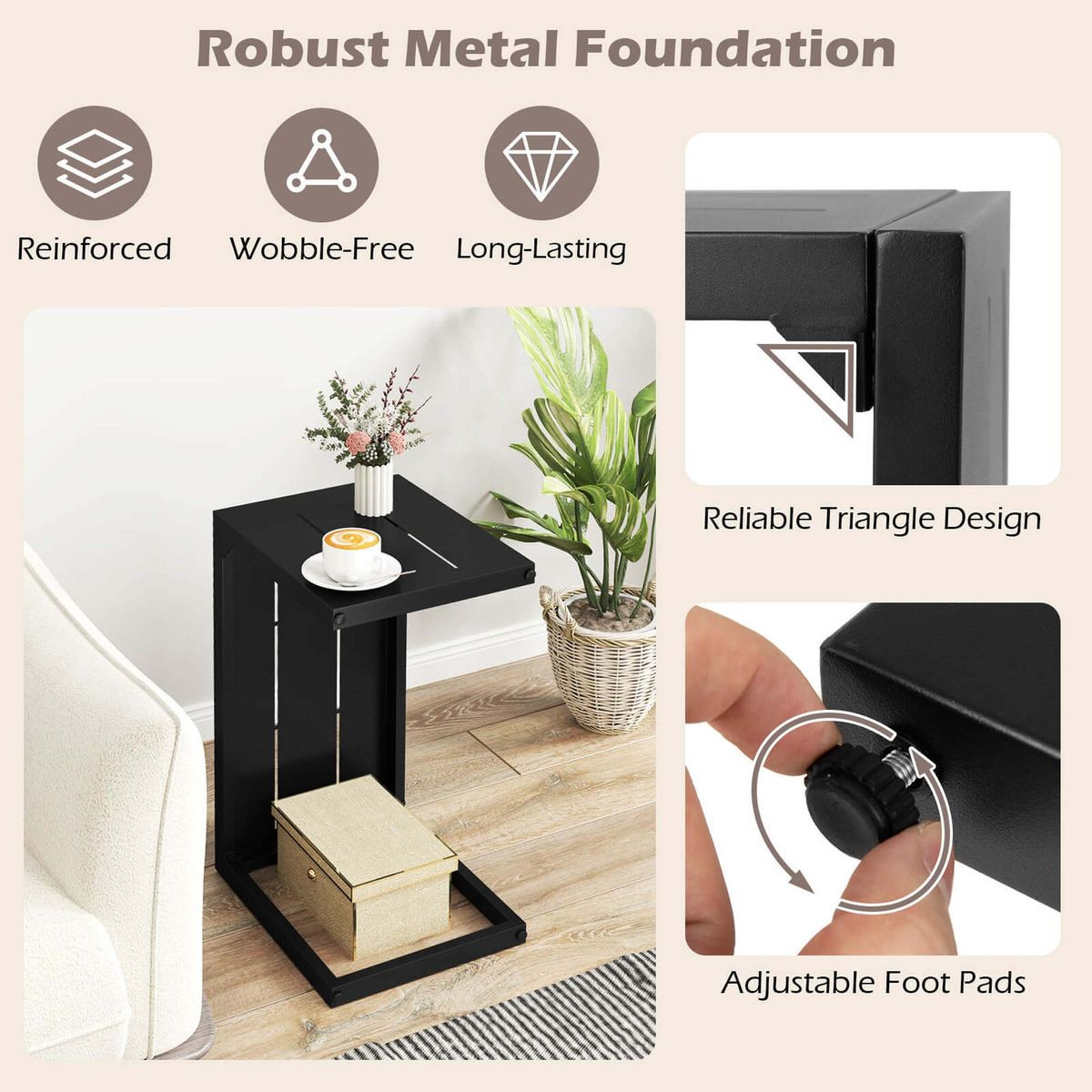 C-Shaped End Table with Adjustable Foot Pads product image