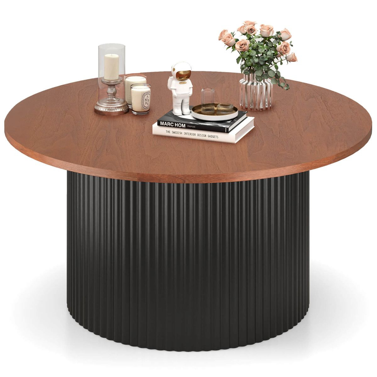 32" Round Coffee Table with Wave-Shaped Support product image