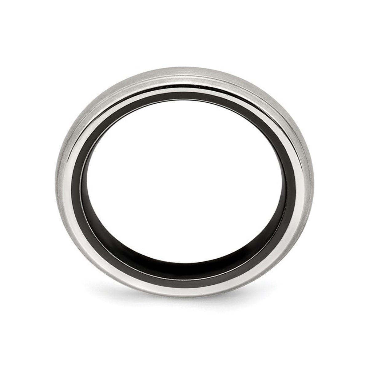 Mens Black Titanium with Silver Dome Groove Band Ring (8mm) product image