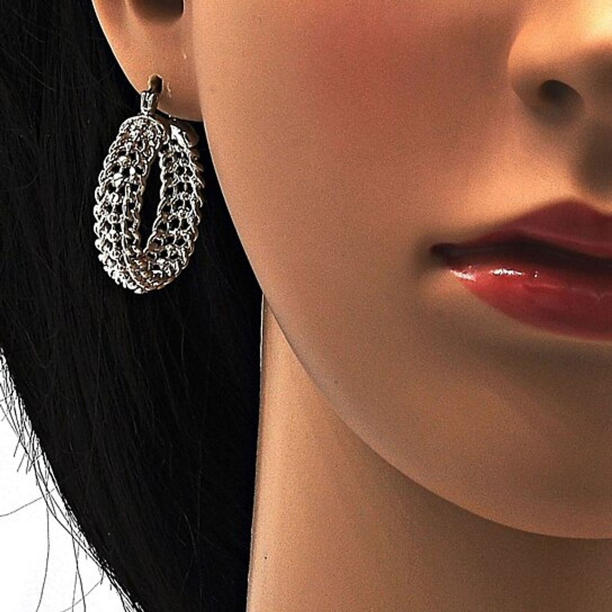 Rhodium White Gold Plated 3 Row Cable Earring product image