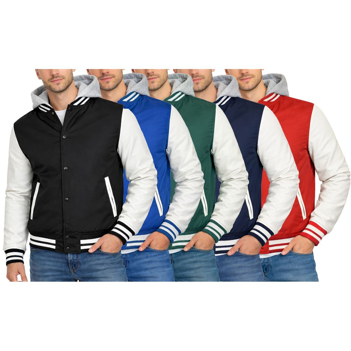 Men's Hooded Varsity Jacket with Detachable Hood  product image