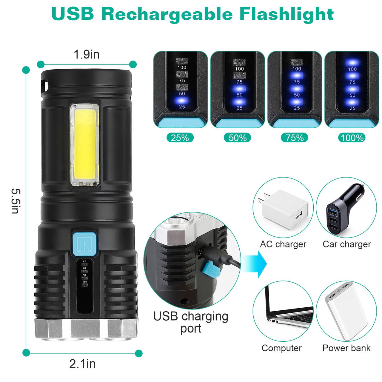 Quad-LED Rechargeable Flashlight by LakeForest® product image