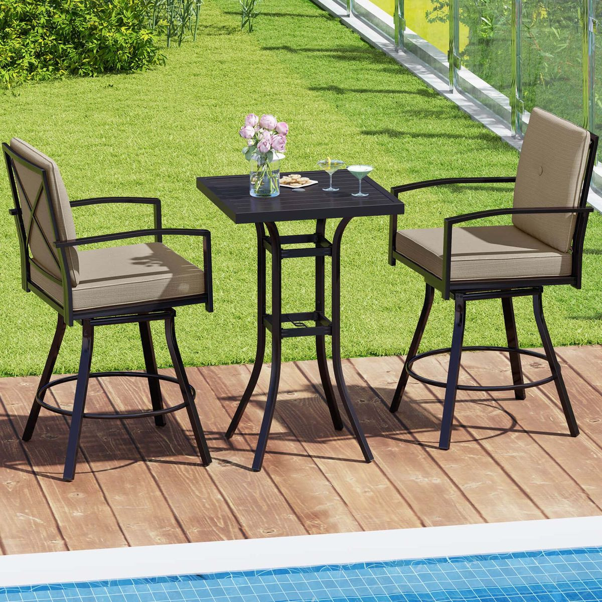 3-Piece Patio Swivel Bar Set with Umbrella Hole product image
