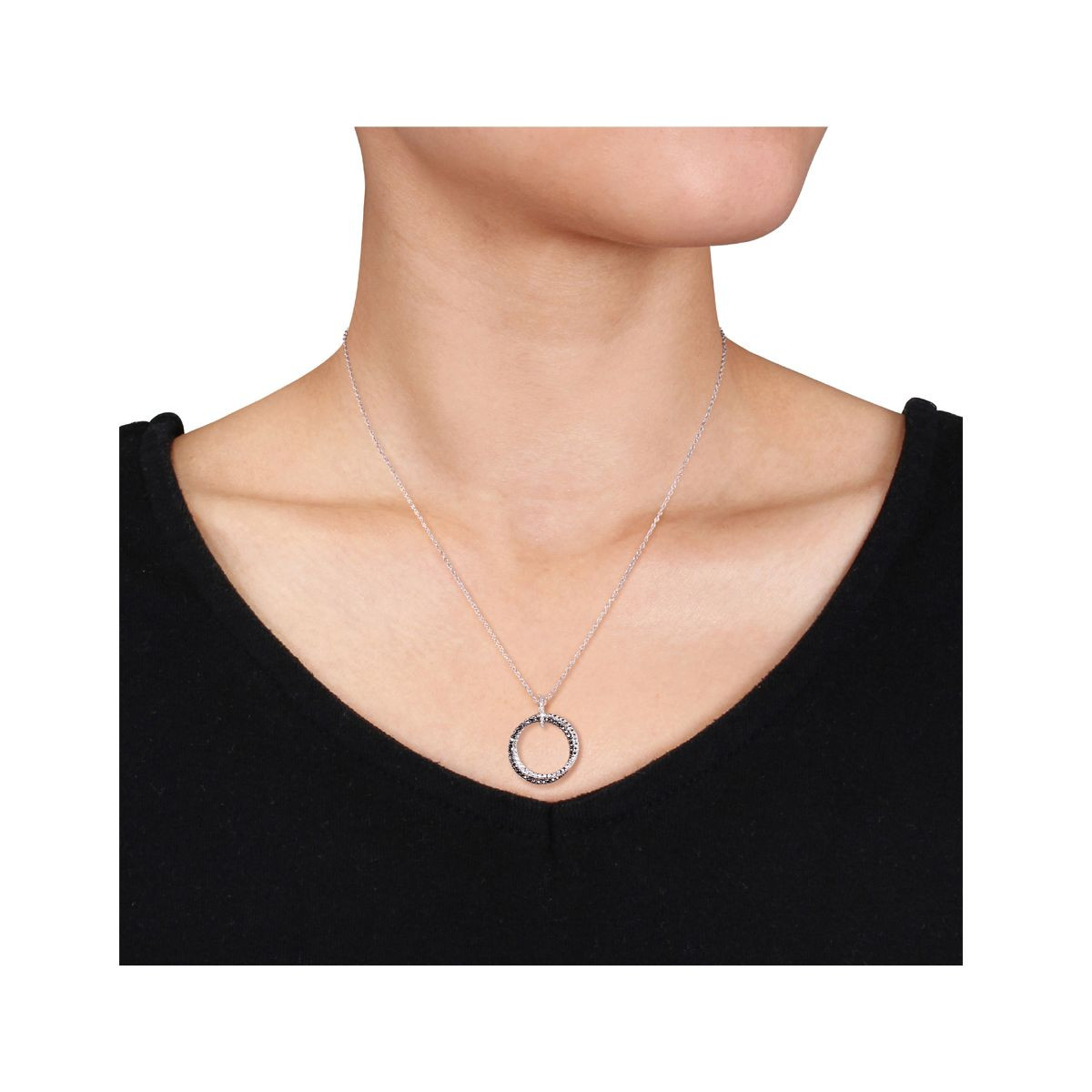 Accent Diamond Circle Pendant Necklace in Sterling Silver product image