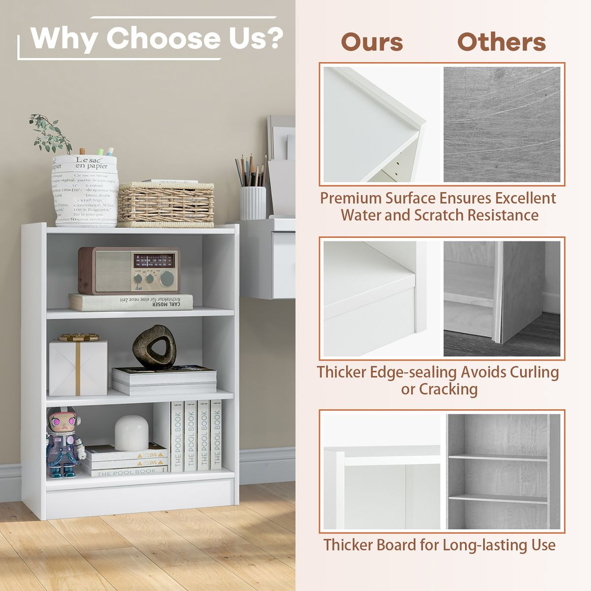 3-Tier Multipurpose Cabinet with Adjustable Shelves product image