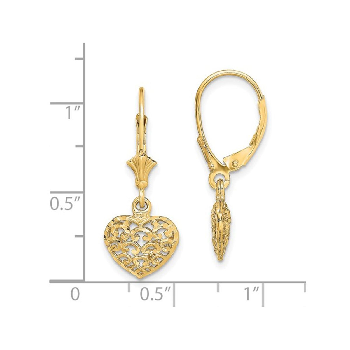 14K Yellow Gold Puffed Heart Dangle Earrings product image