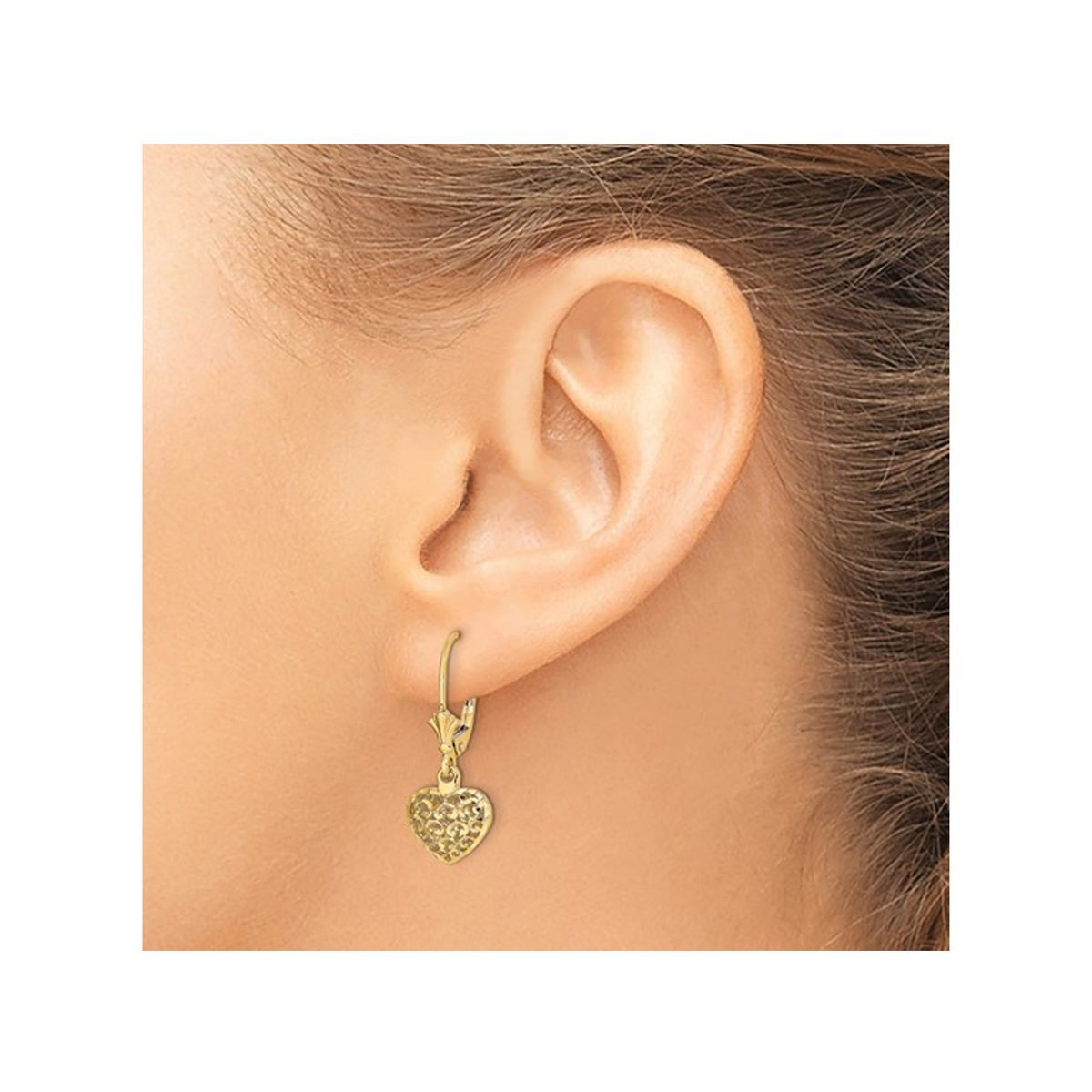 14K Yellow Gold Puffed Heart Dangle Earrings product image