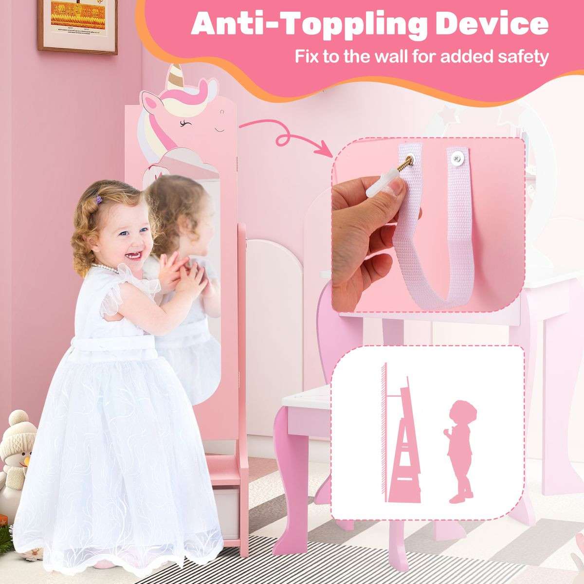 Kids' Tilt-Angle Jewelry Cabinet with Full-Length Mirror  product image