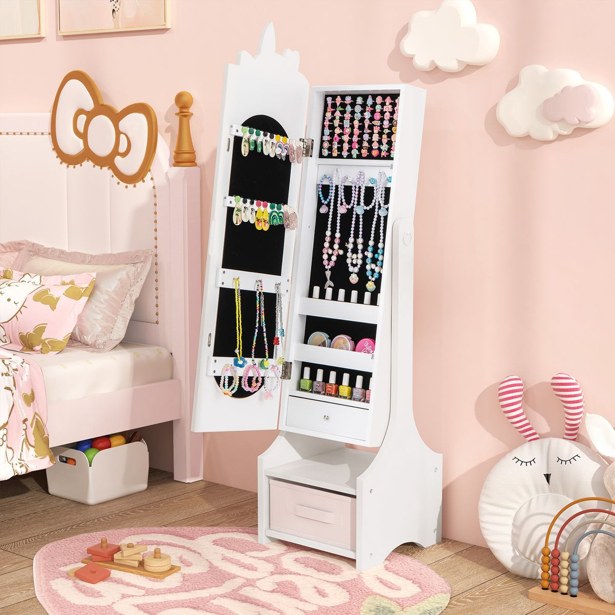 Kids' Tilt-Angle Jewelry Cabinet with Full-Length Mirror  product image