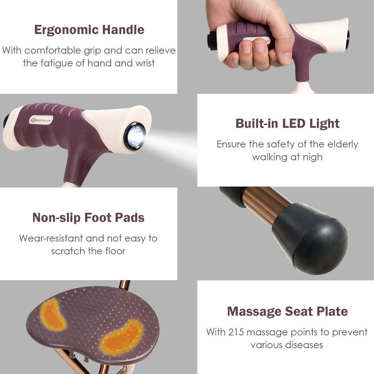 Lightweight Adjustable Folding Cane Seat with Light product image