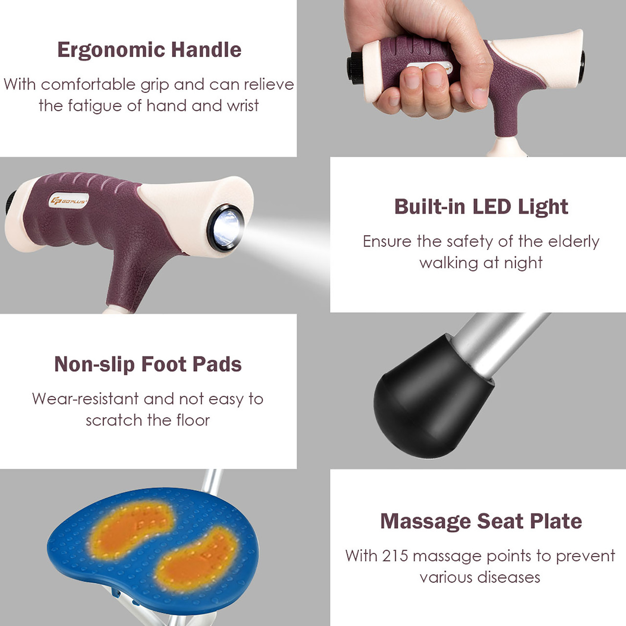 Lightweight Adjustable Folding Cane Seat with Light product image