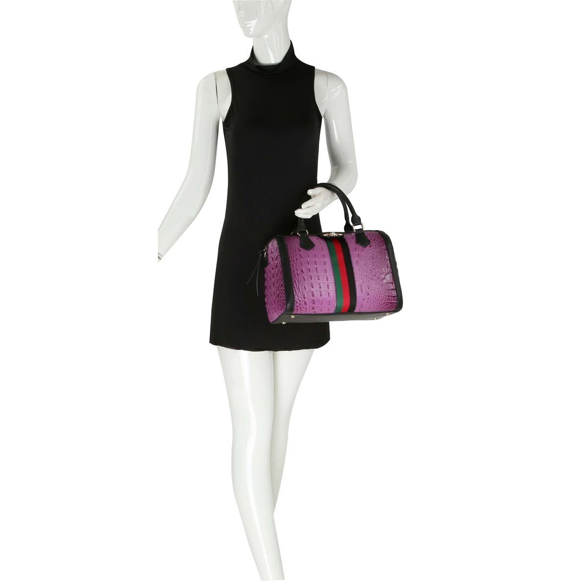 Fashion Croco Satchel with Bee and Stripe product image