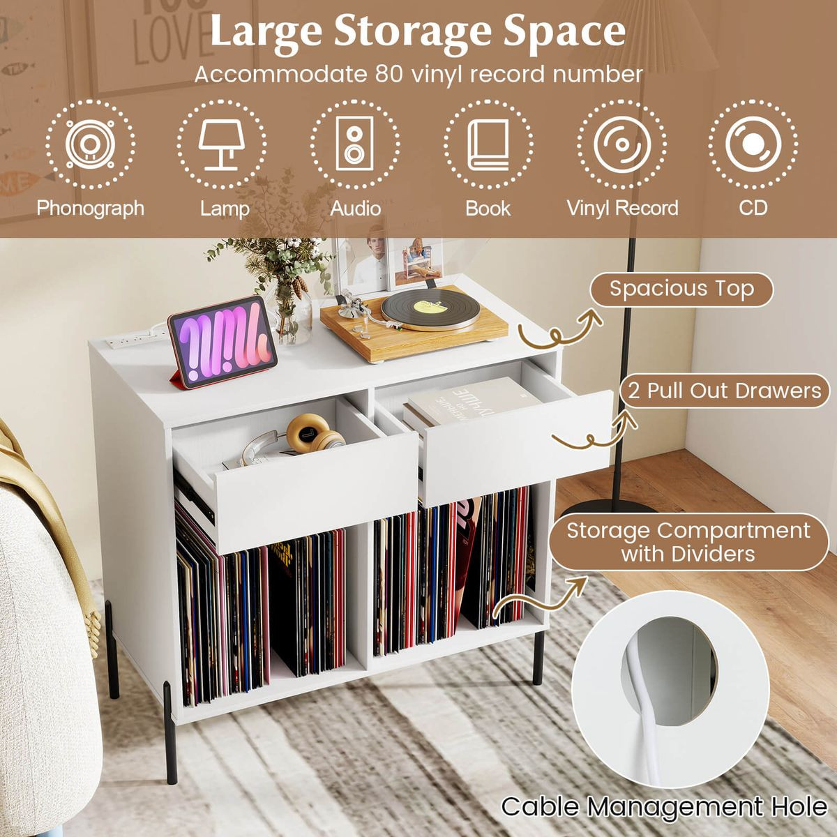 Large Record Player Stand Charging Station product image