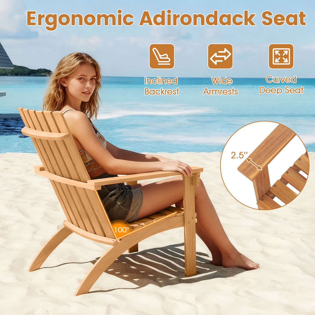 Patio Adirondack Chair with 100° Reclined Backrest product image