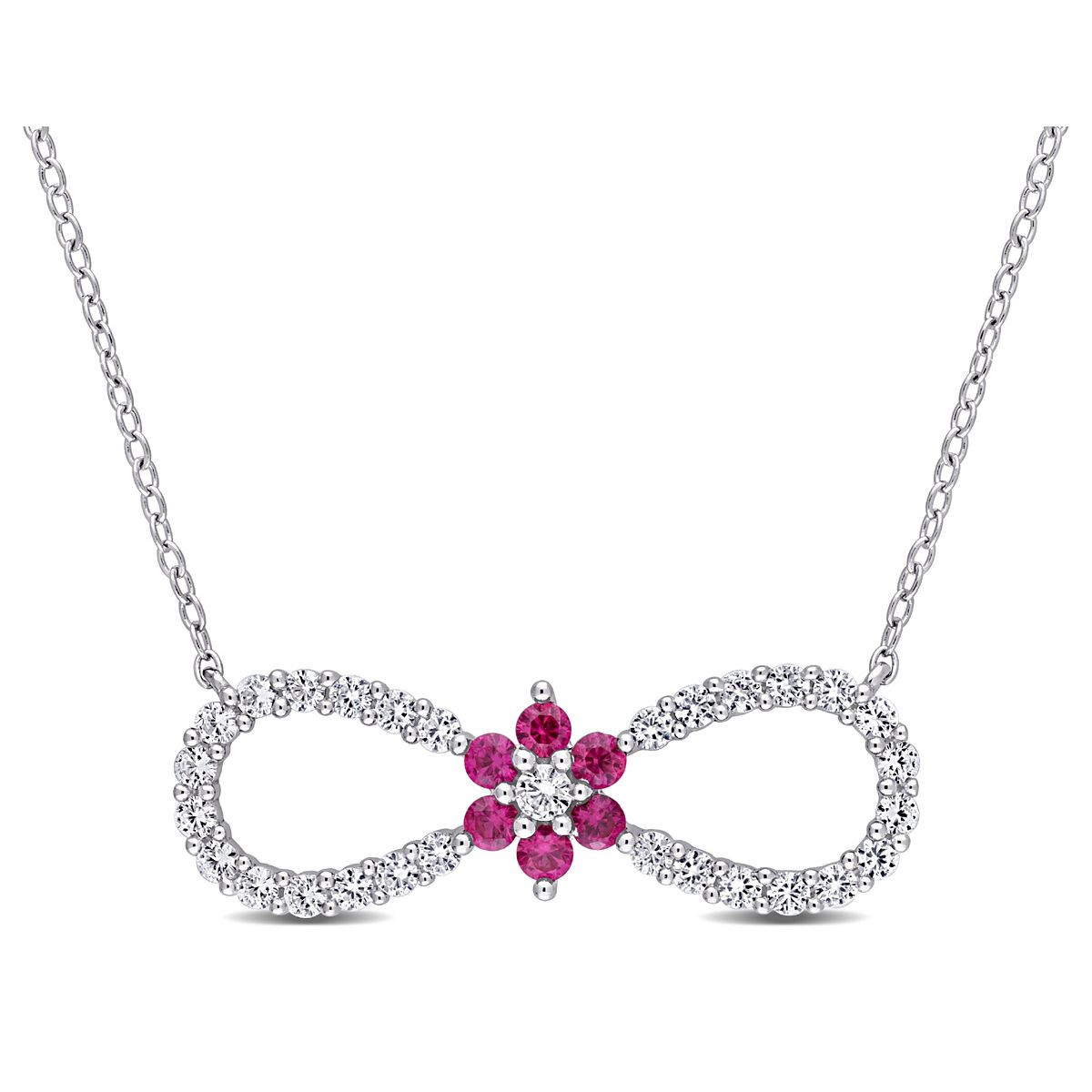 1.20 Carat (ctw) Lab-Created Ruby and White Sapphire Infinity Necklace product image