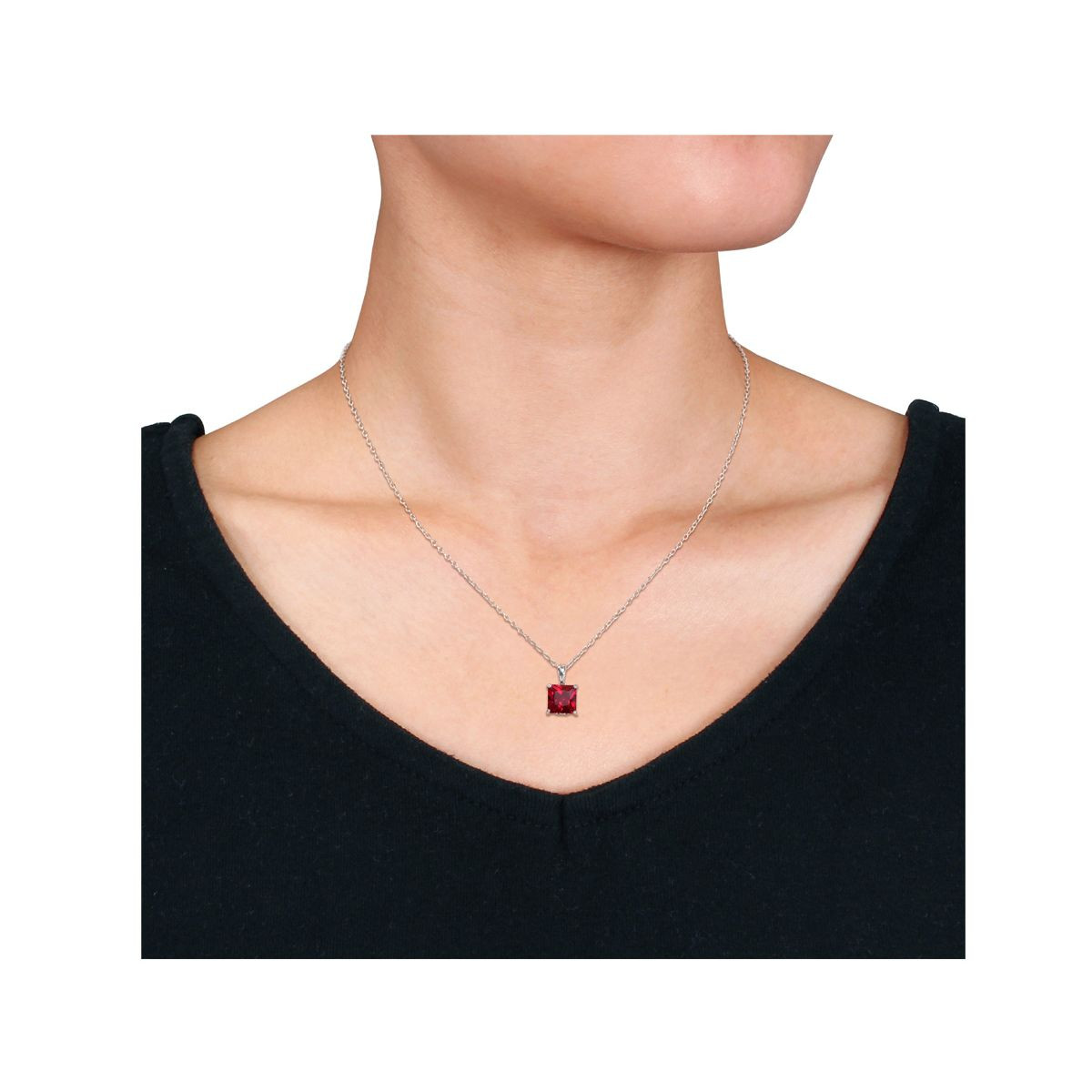 3.06 Carat (ctw) Lab-Created Princess Ruby Solitaire Necklace product image