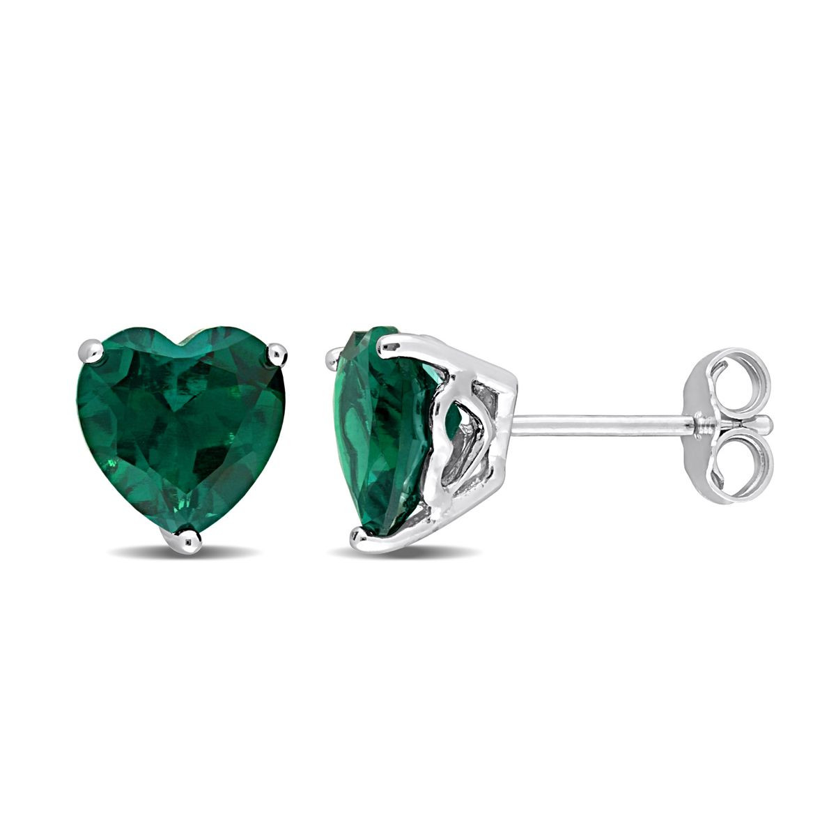 3.00 Carat (ctw) Lab-Created Emerald Heart-Shape Solitaire Earrings product image