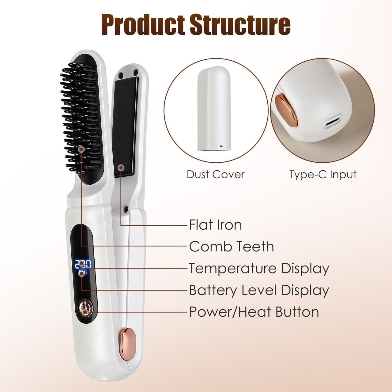 2‑in‑1 Cordless Ceramic Flat Iron & Hair Straightening Brush product image