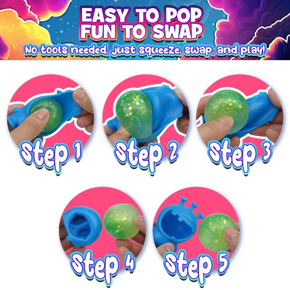 Power Your Fun Glitter Gobblers Blind Box Squishy Toy (6-Pack) product image