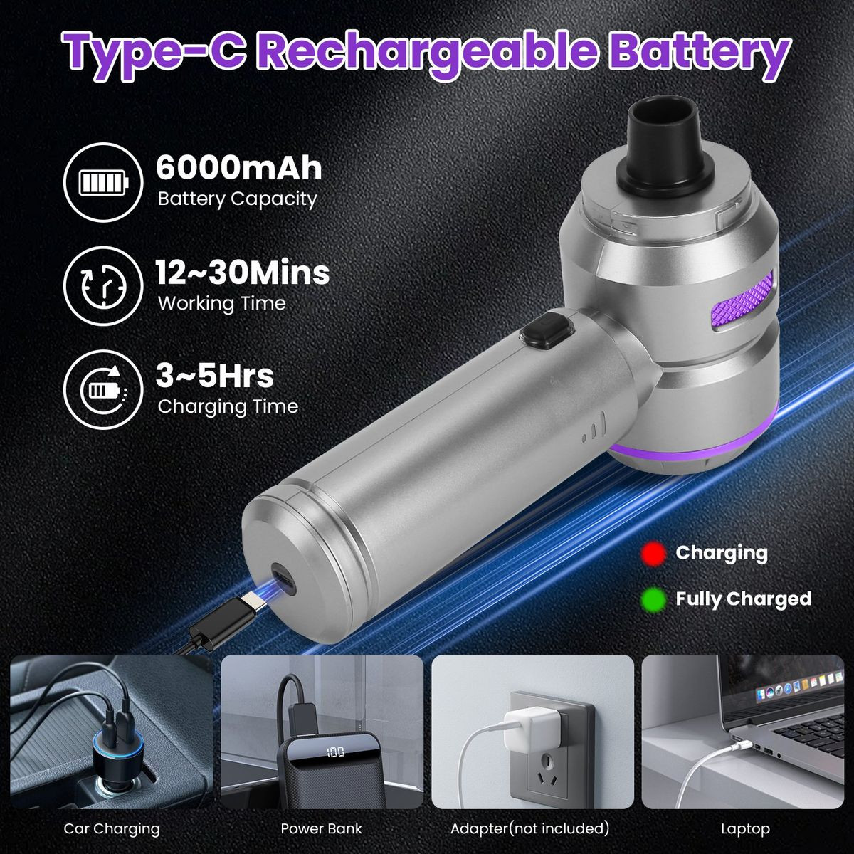 4-in-1 Cordless Handheld Car Vacuum Cleaner & Air Duster product image