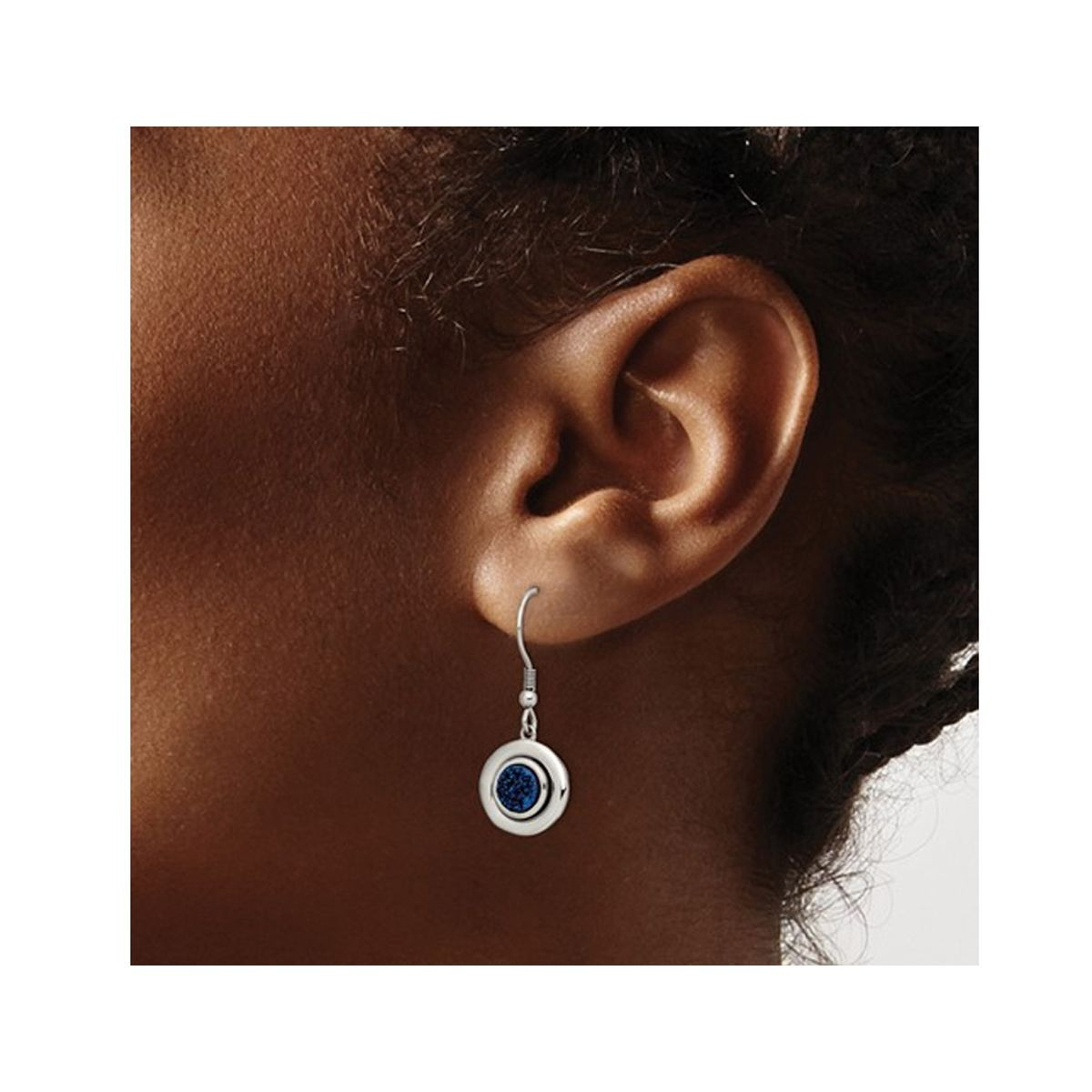 Blue Druzy Dangle Earrings in Polished Stainless Steel product image