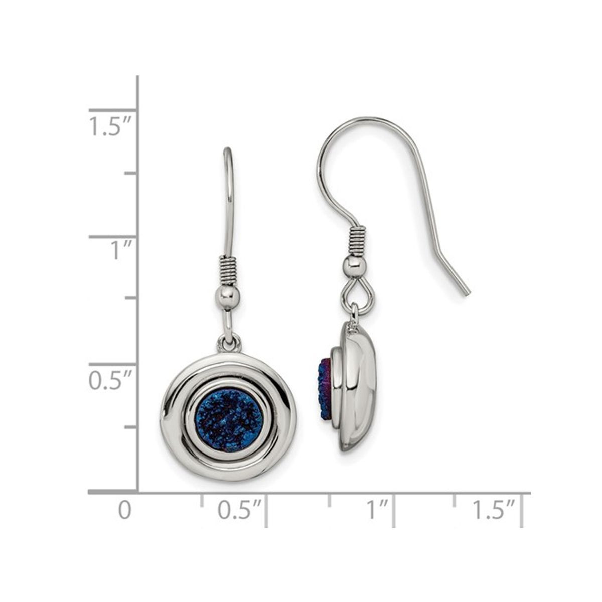Blue Druzy Dangle Earrings in Polished Stainless Steel product image