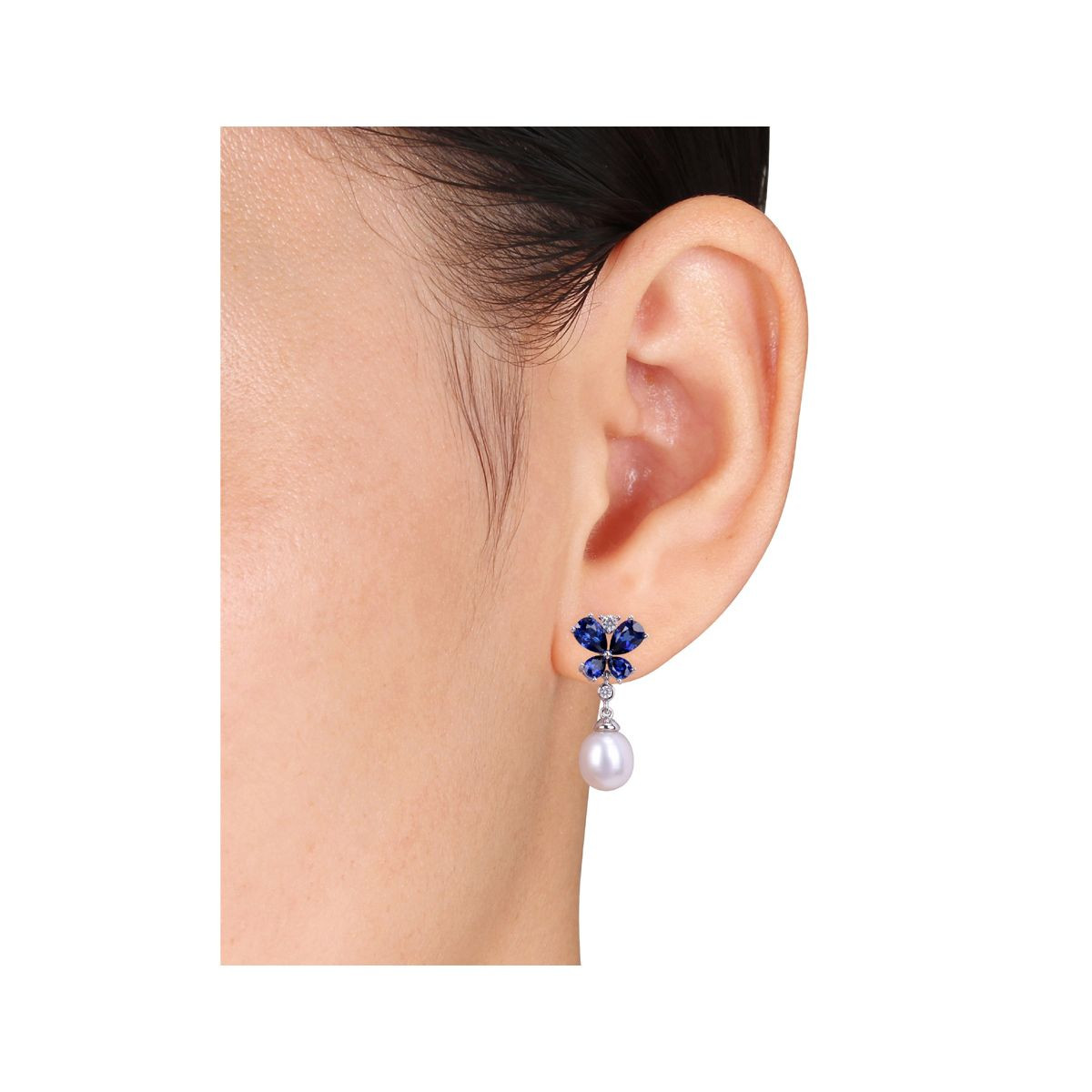 8-8.5mm Freshwater Pearl and Lab-Created  Blue and White Sapphire Earrings product image
