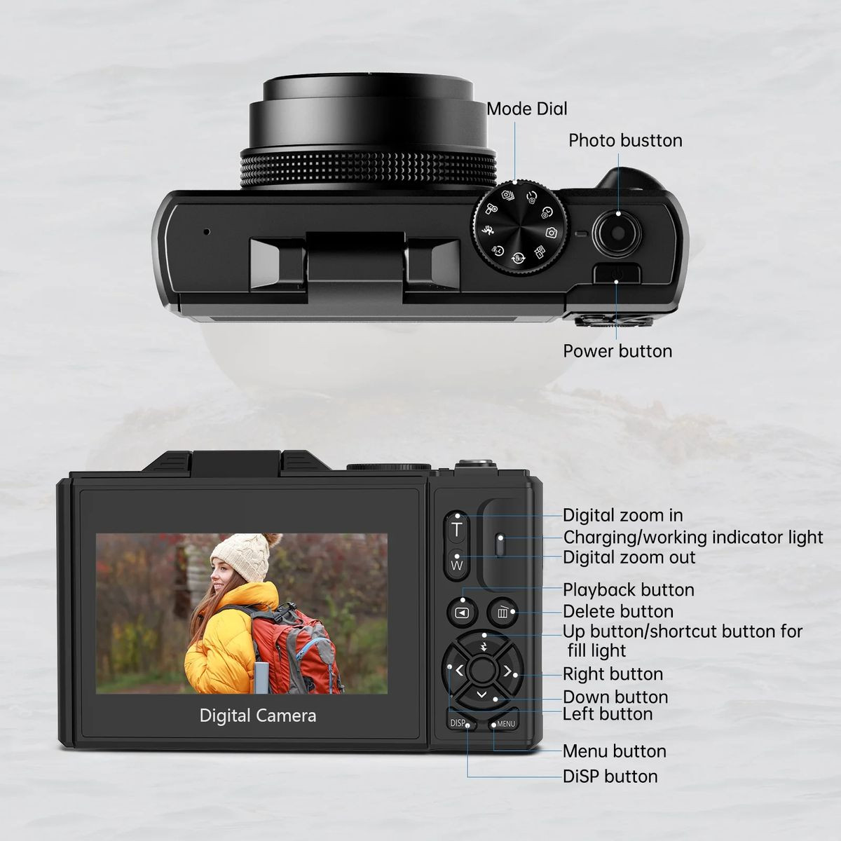 64MP Digital Camera 4K Video Vlogging YouTube Photography Flip Screen 18X Zoom Gift for Teens Color White With Dual Batteries product image