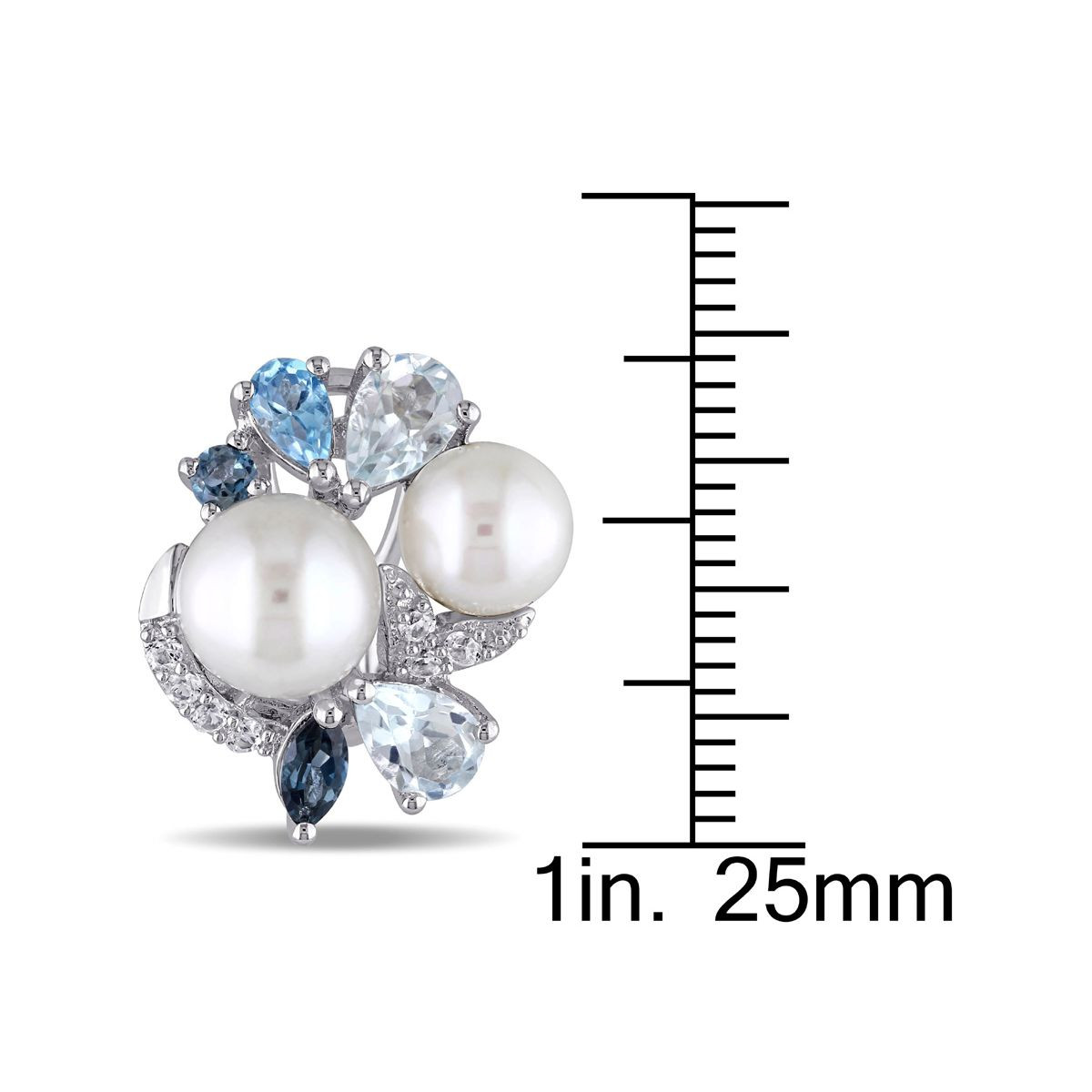 Freshwater Pearl with White Sapphire, Blue Topaz Cluster Earrings  product image