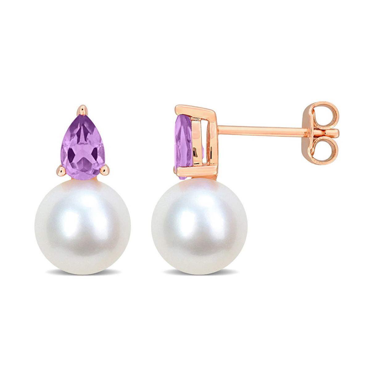 8.5-9mm Cultured Freshwater Pearl Earrings with Amethyst  product image