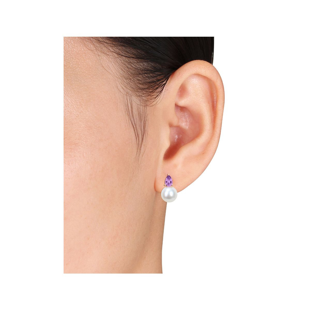 8.5-9mm Cultured Freshwater Pearl Earrings with Amethyst  product image