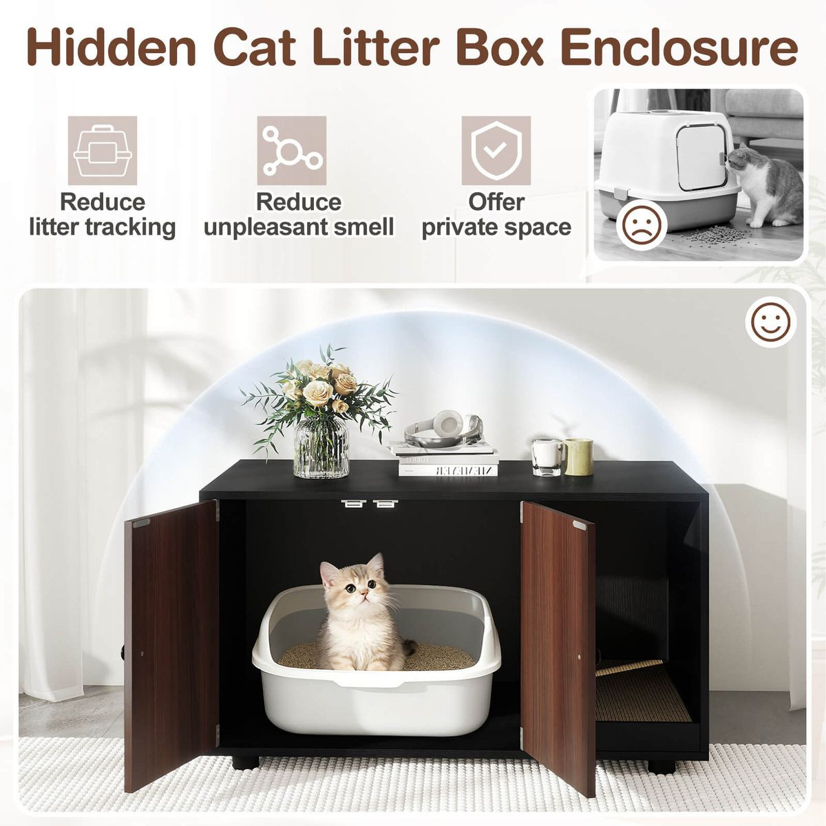 Wooden Cat Litter Box Enclosure with Scratching Board product image