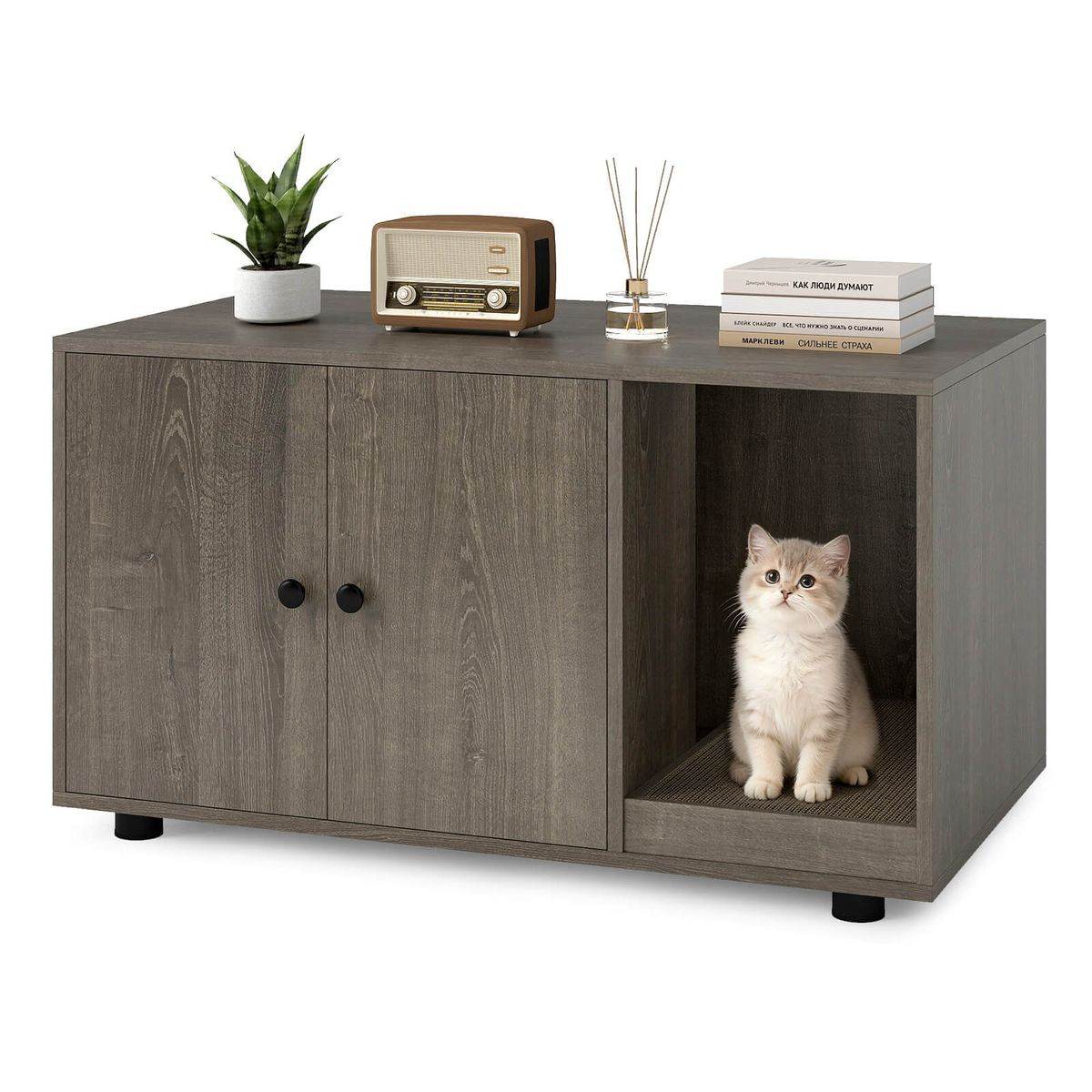 Wooden Cat Litter Box Enclosure with Scratching Board product image