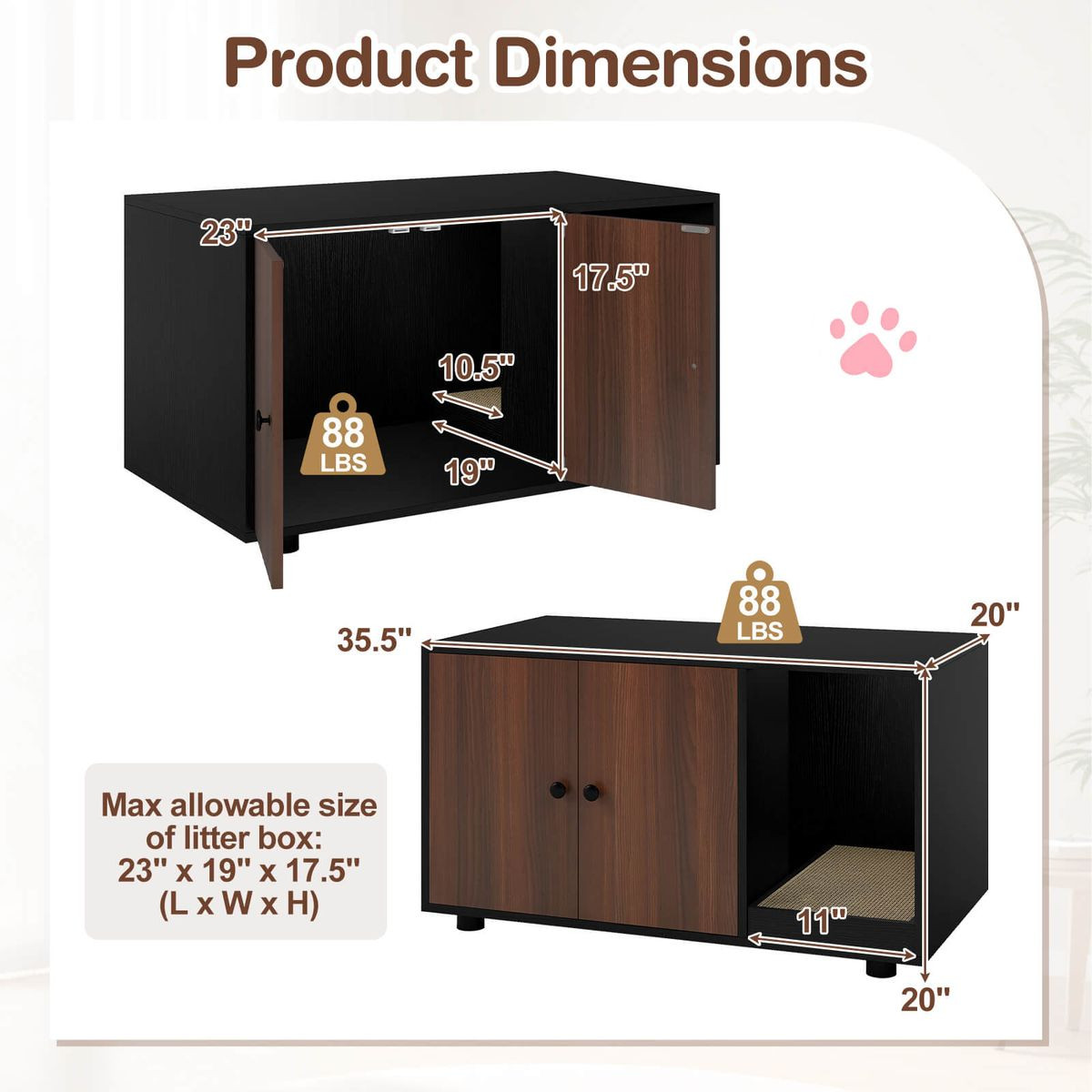 Wooden Cat Litter Box Enclosure with Scratching Board product image