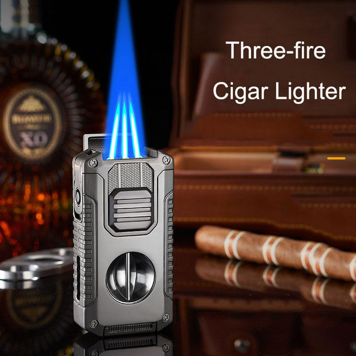5-in-1 Windproof Metal Lighter with Cigar Cutter product image