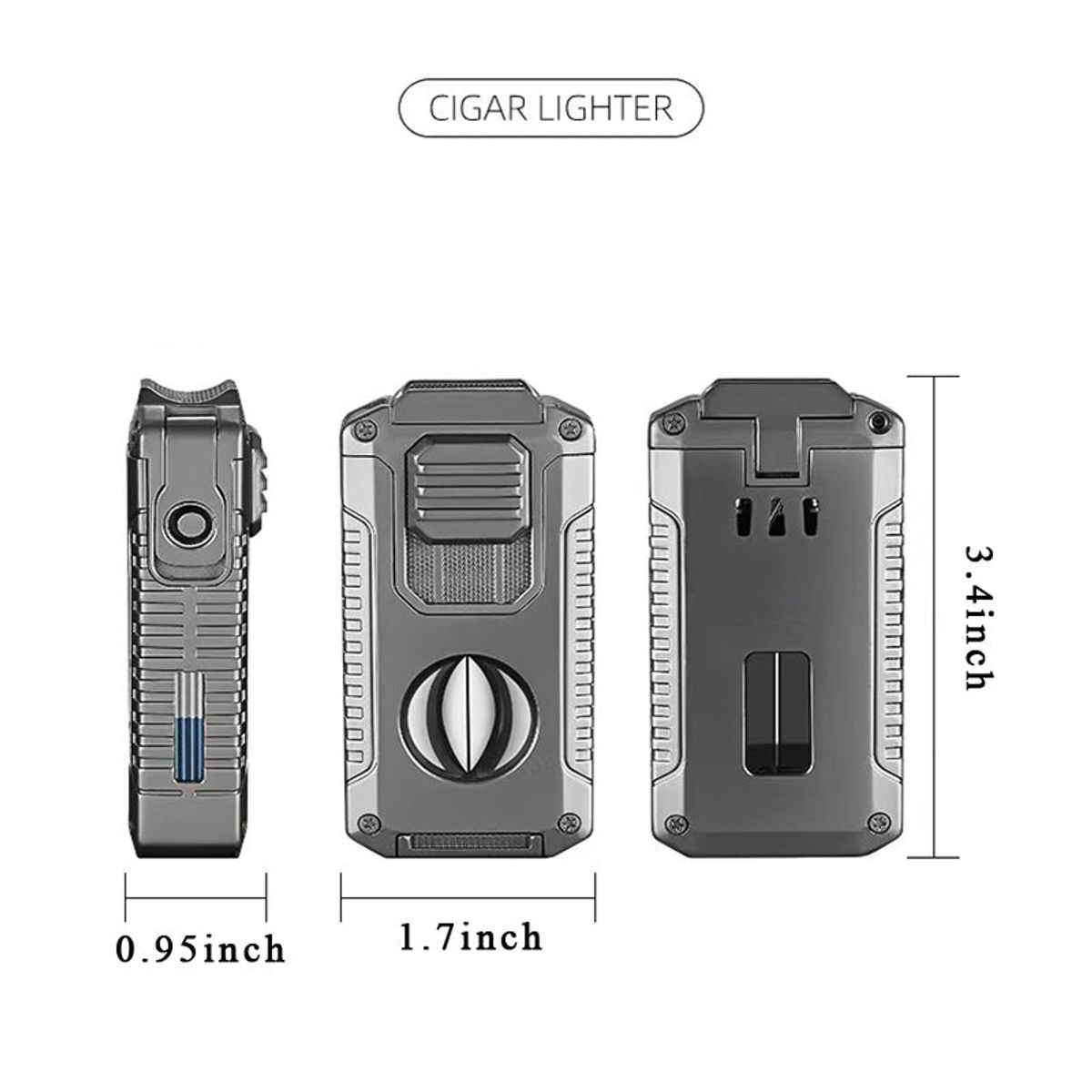 5-in-1 Windproof Metal Lighter with Cigar Cutter product image