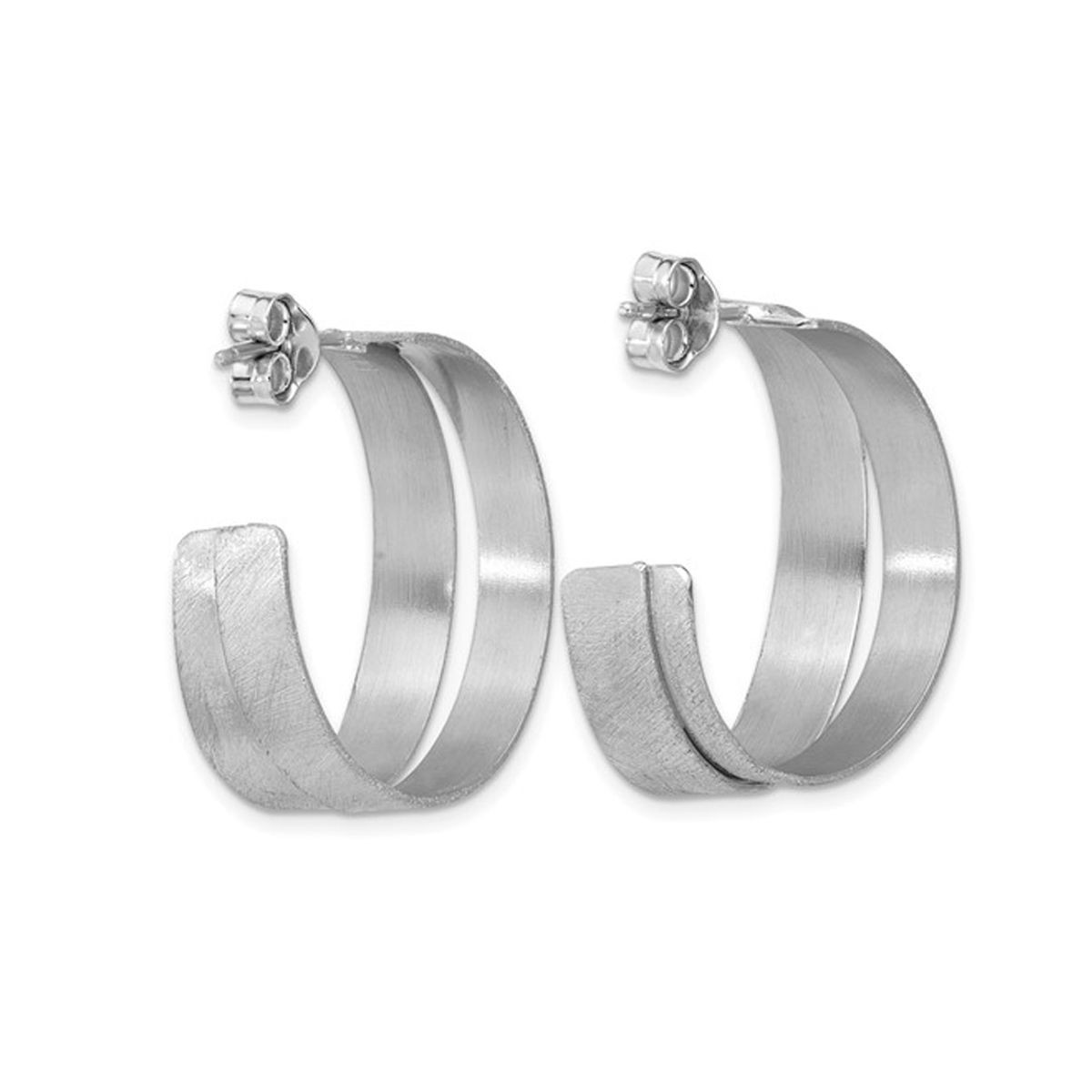 Sterling Silver Round Scratch Finish J-Hoop Earrings product image