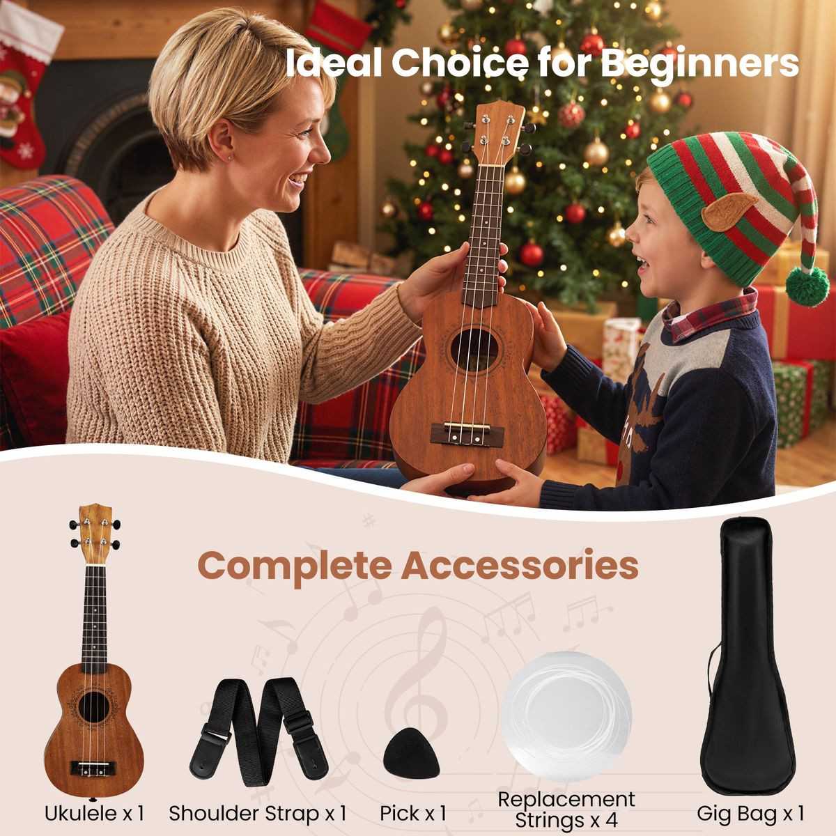 Soprano Mahogany Wooden Ukulele Set product image