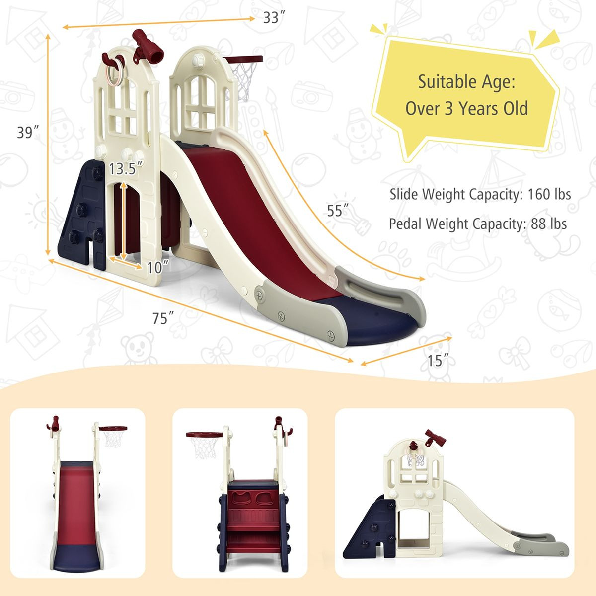 6-In-1 Large Slide for Kids with 3-Step Ladder product image