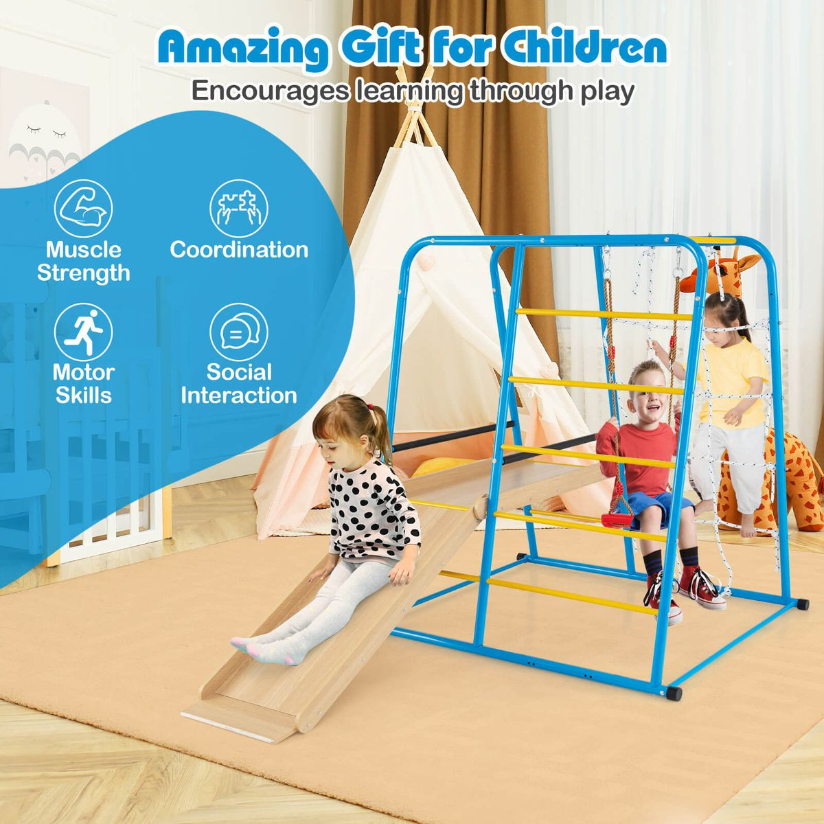 6-in-1 Indoor Jungle Gym with Climbing Rope Wall  product image