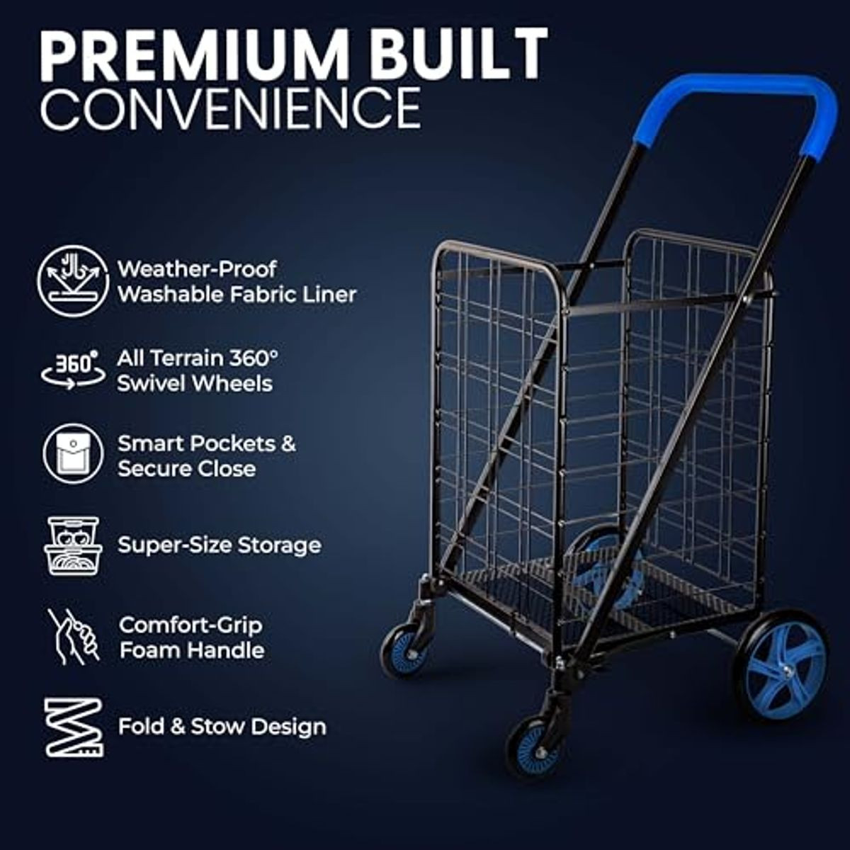 SereneLife Large Folding Utility Shopping Cart product image