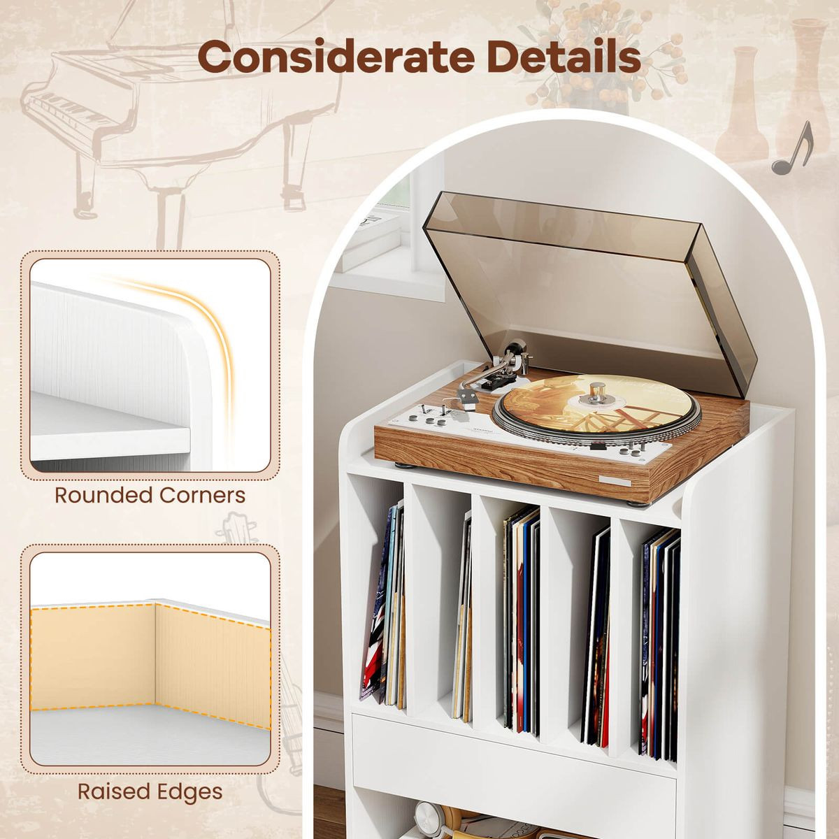 Record Player Stand with Drawer and Record Holder product image